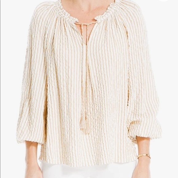 Max Studio Tops - Max studio womens yarndye bubble sleeve peasant top yellow and white stripe sz.M